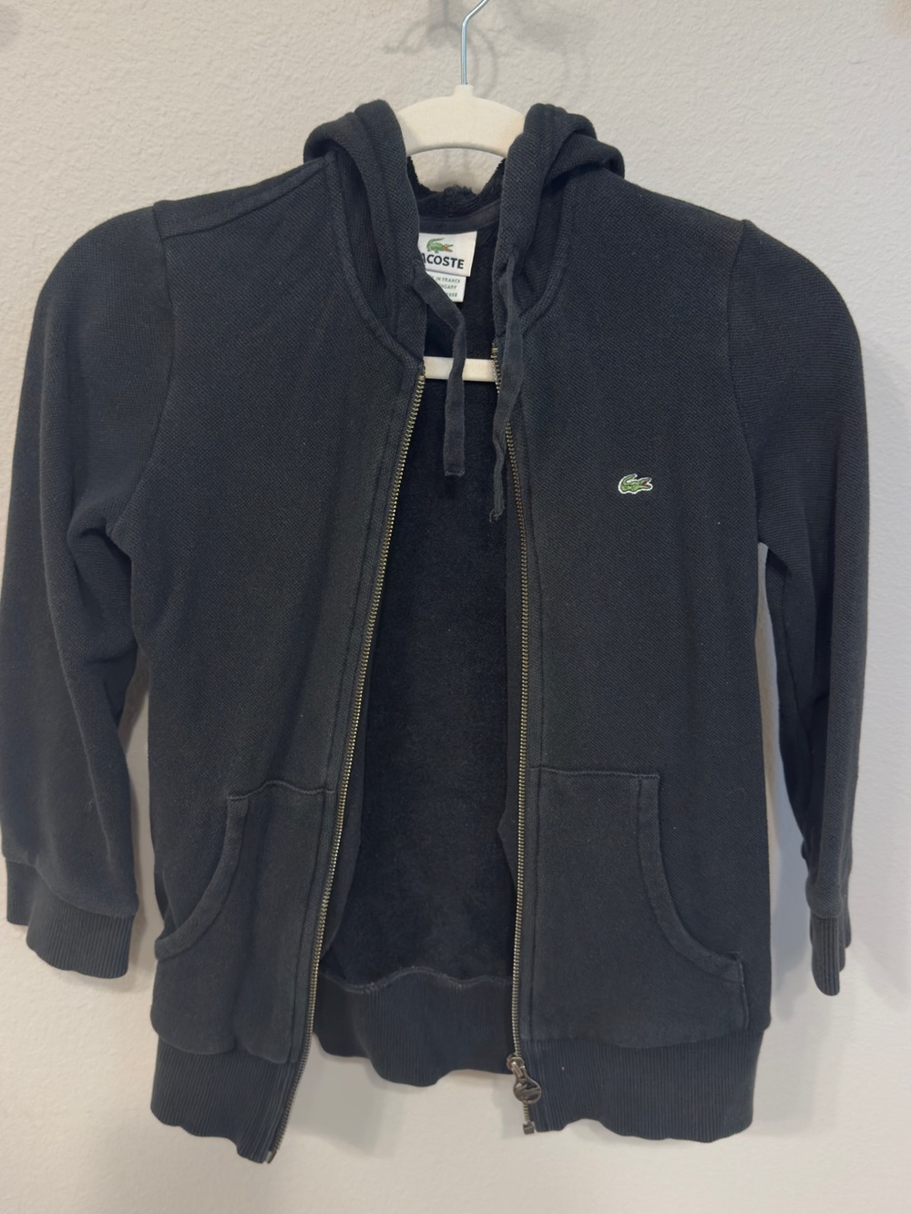 Lacoste Black Hooded Zip-Up Sweatshirt with Green Crocodile